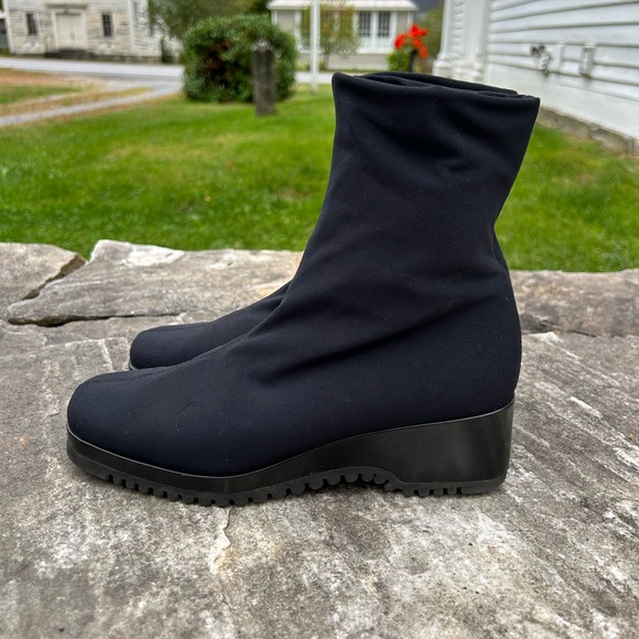 Paul Green Munchen Black Sock Ankle Wedge Heel Boots - Picture 2 of 6